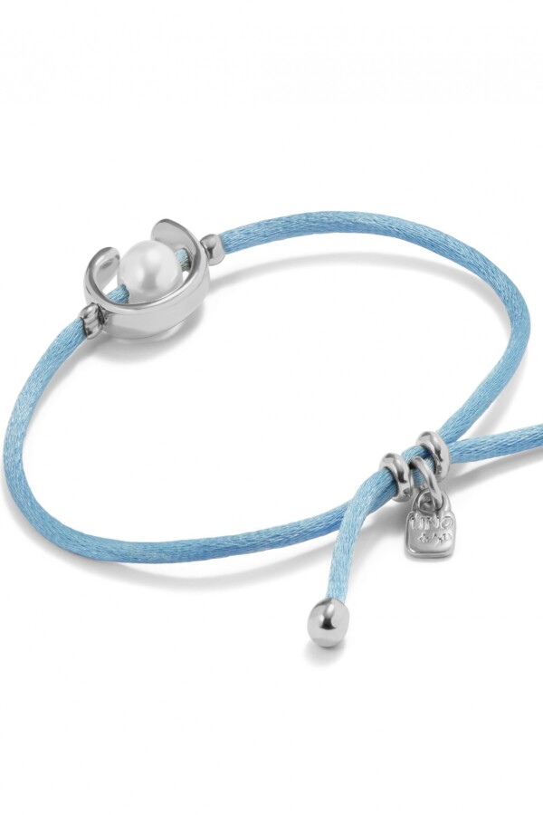 PULSERA DE HILO AZUL CON PERLA SHELL FORNITURA BAÑADA EN PLATA DE LEY. Pulsera