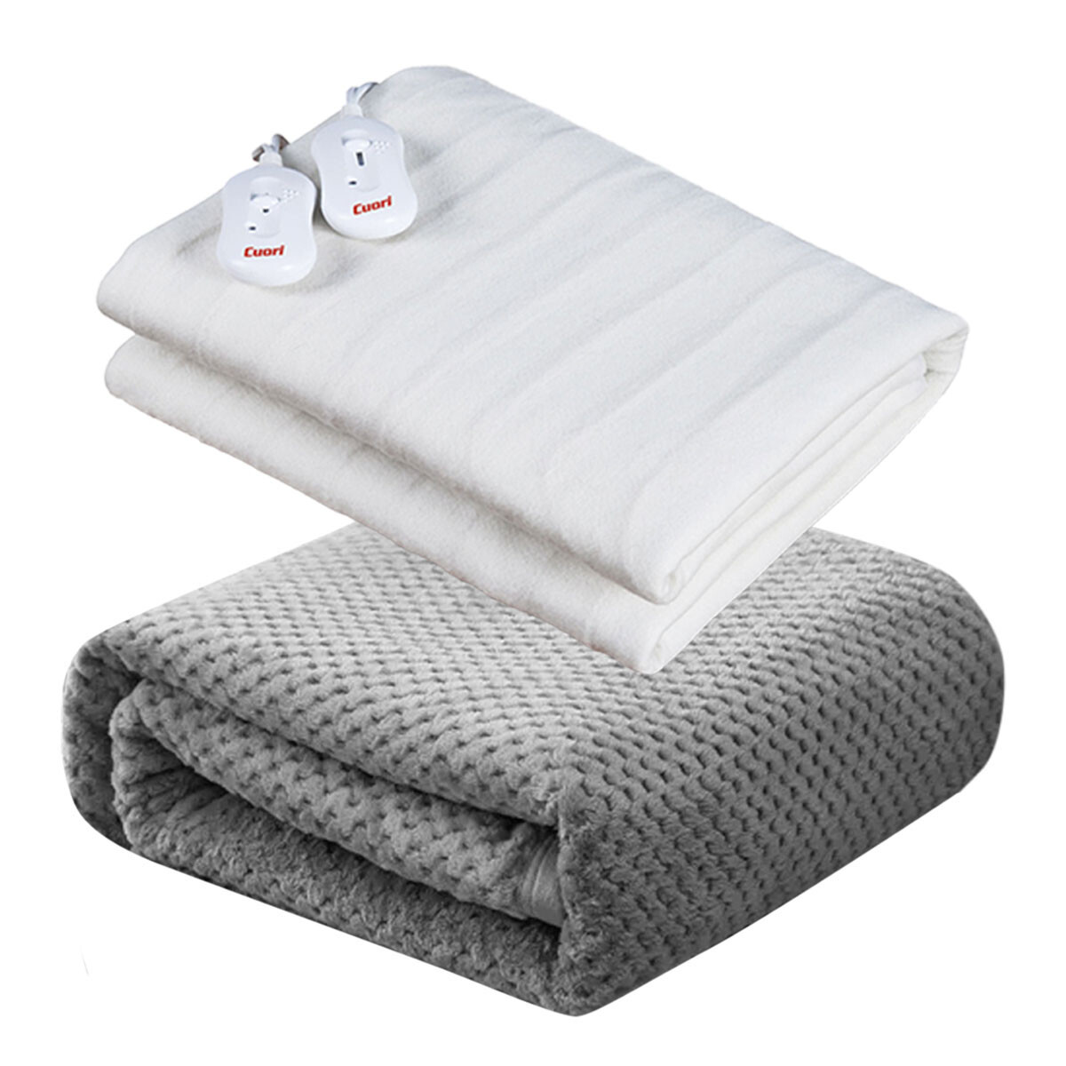 Set Invierno Manta Frazada Polar 2Pzas + Calienta Cama CuorI - Gris 