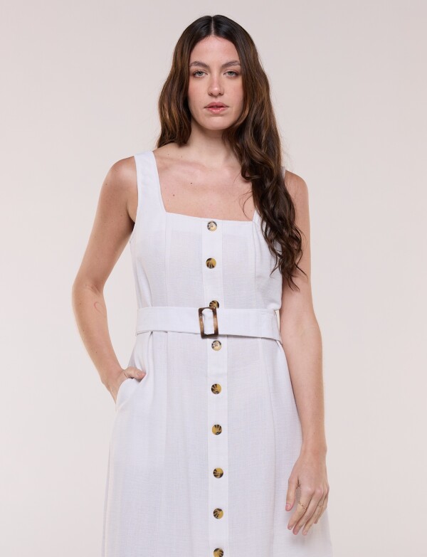 Vestido Midi Camisero Con Cinto CRUDO