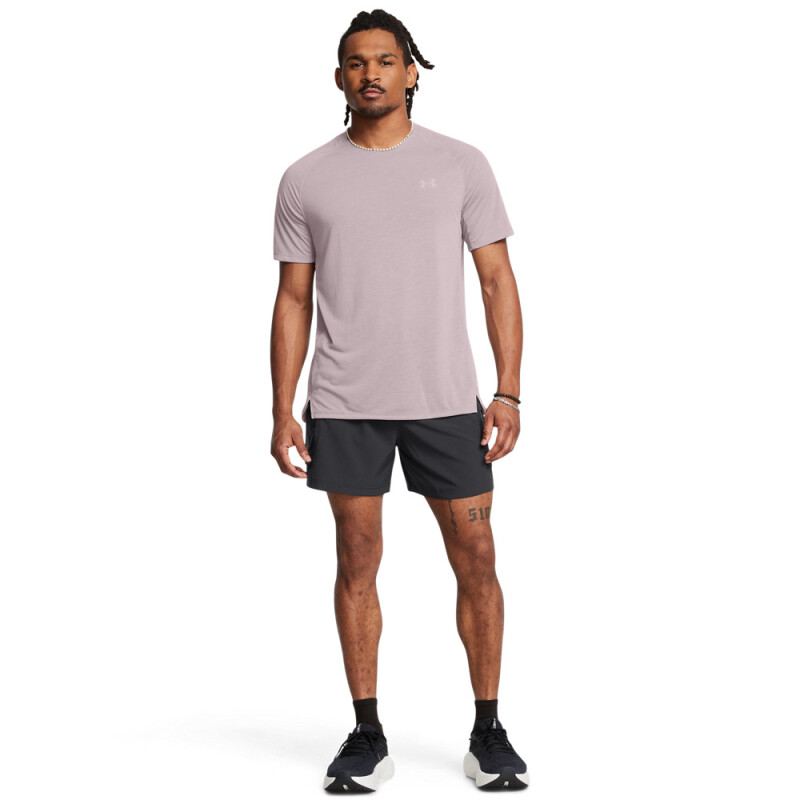 UA TRAIL RUN SHORTSLEEVE-GRN GRY-015