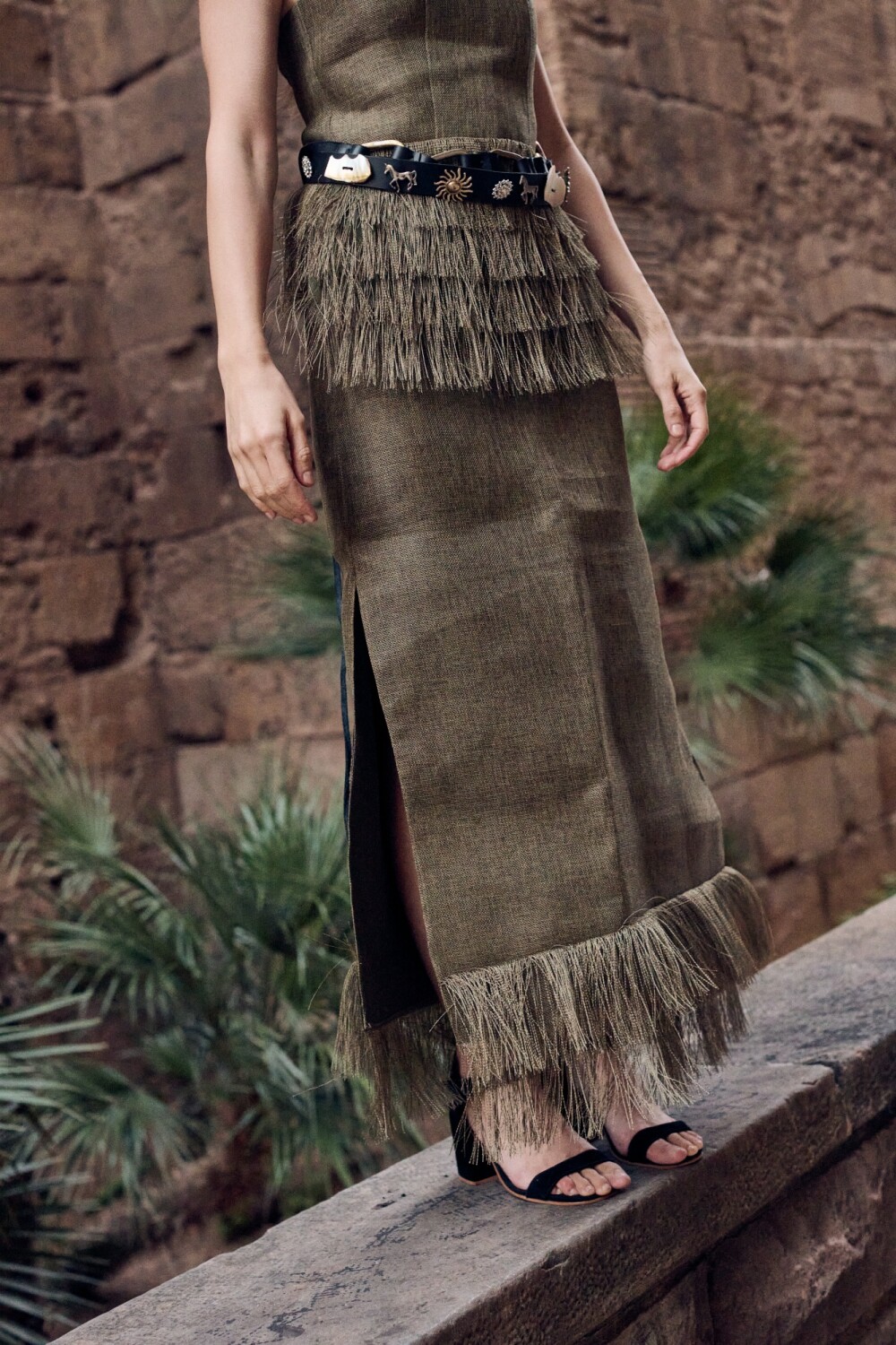 Exotic Raphia Skirt Verde Seco