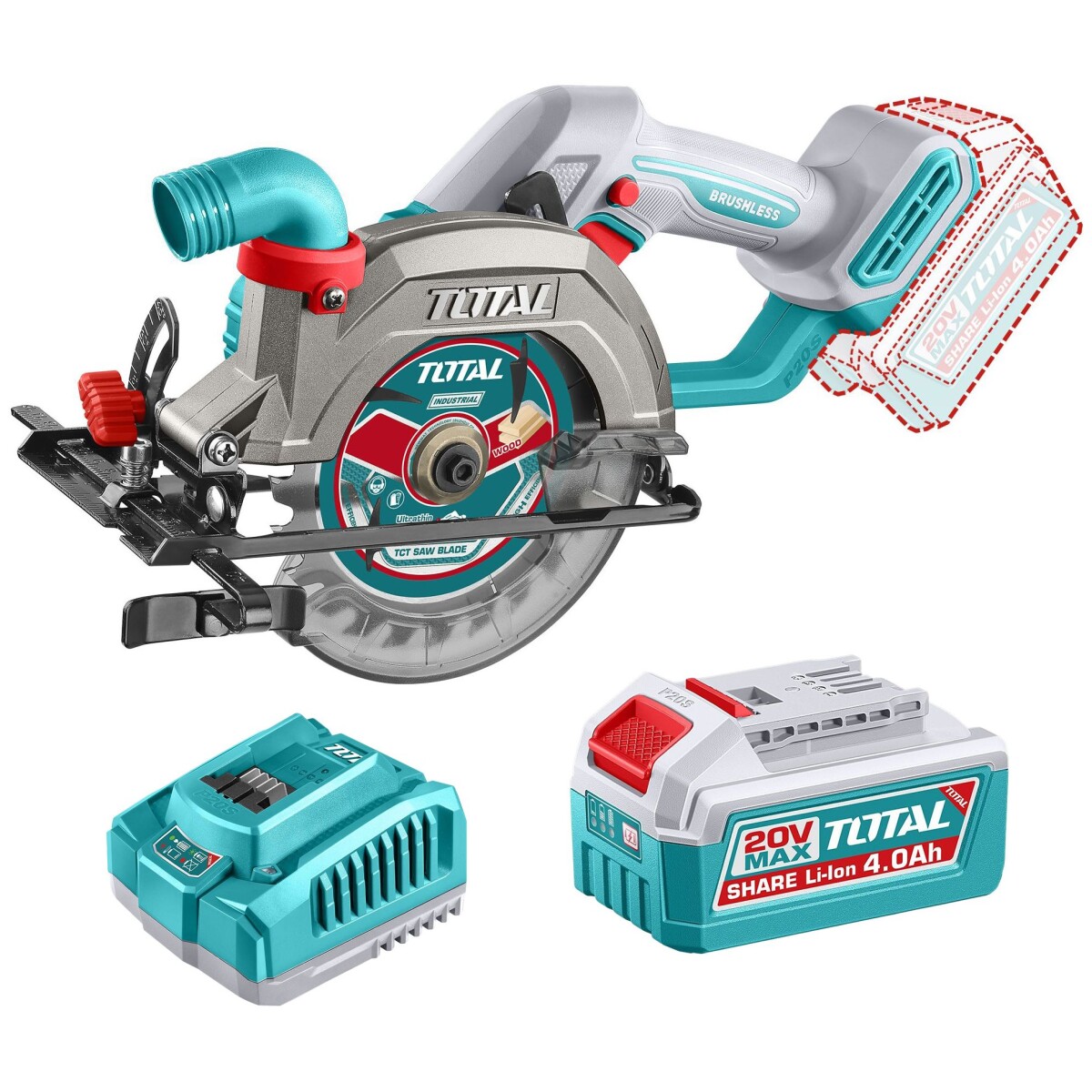 Sierra Circular 5.1/2" Inalámbrica Sin Carbones 20v - Batería 4.0Ah + Cargador 4A 