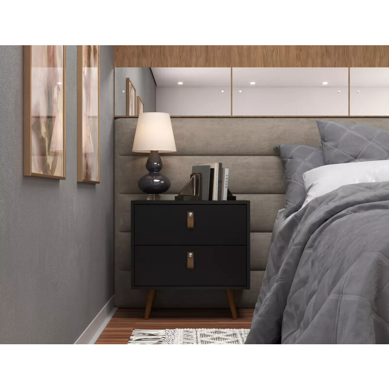 Mesa De Luz Cabecera Padua Nordica Cajones Dormitorio Negro