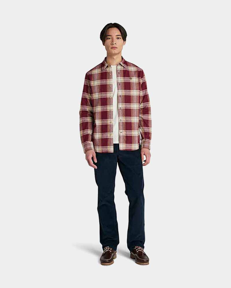 Camisa Herringbone Flannel Check Hombre Burgundy Yd