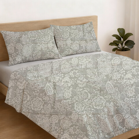 Juego Sábanas 1 Plaza Home Class Estampado 180 Hilos 100% Algodón ARABESCO GRIS