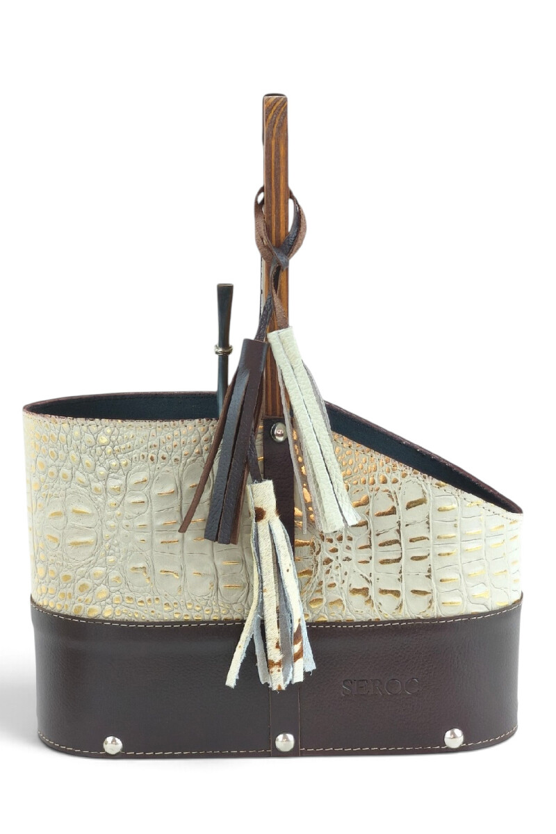 Matera de Cuero Legítimo con Estructura Integral de Madera y portacelular croco 1