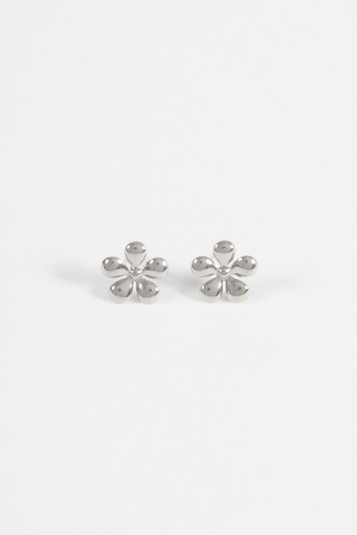 Caravanas flor acero plateado