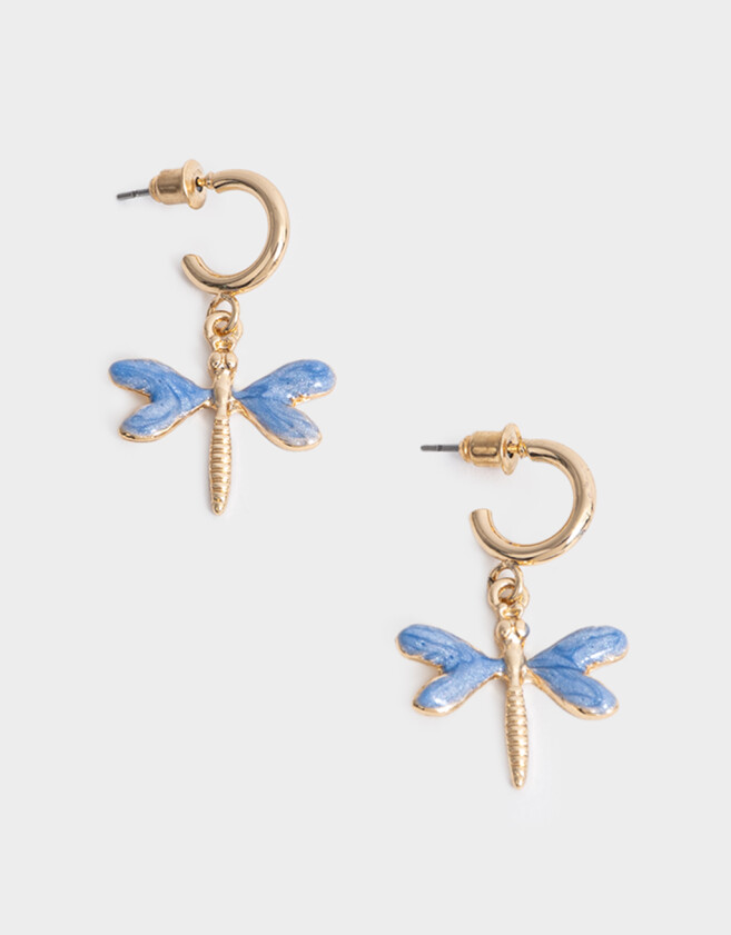 Aros Argollas Azul Aros Argolla Libelula - Dorado