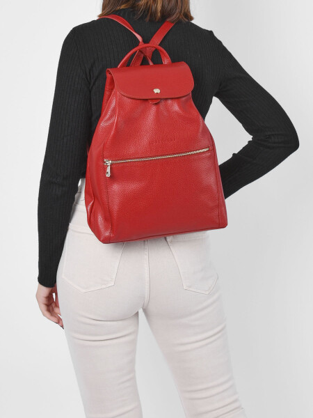 Longchamp -Mochila de cuero con solapa, Le Foulonné Rojo