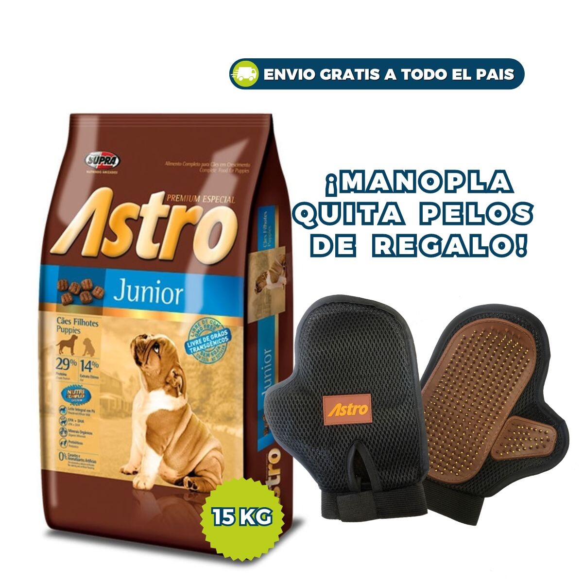 ASTRO CACHORRO PREMIUM ESPECIAL 15 KG + GUANTE QUITA PELOS DE REGALO 