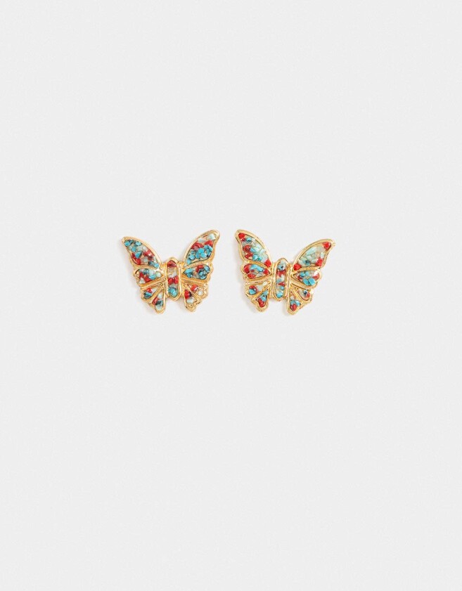 Aros Pasantes Mariposas Aros Pasante De Piedra - Dorado