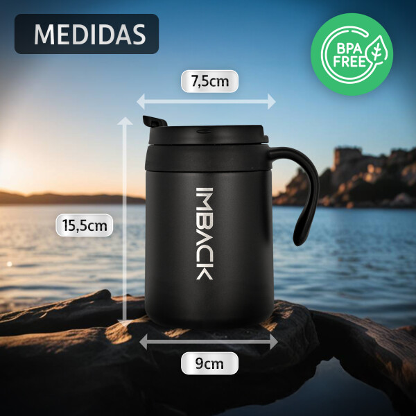 Taza Vaso Termico 503ml Tapa Asa Acero Inoxidable Doble Capa Taza Vaso Termico 503ml Tapa Asa Acero Inoxidable Doble Capa