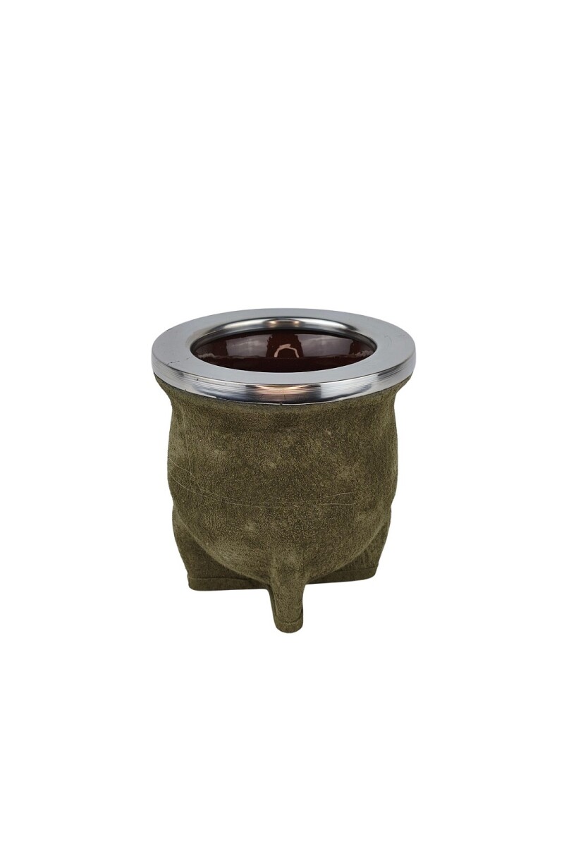 Mate ceramica camionero cuero chancho acero grande verde