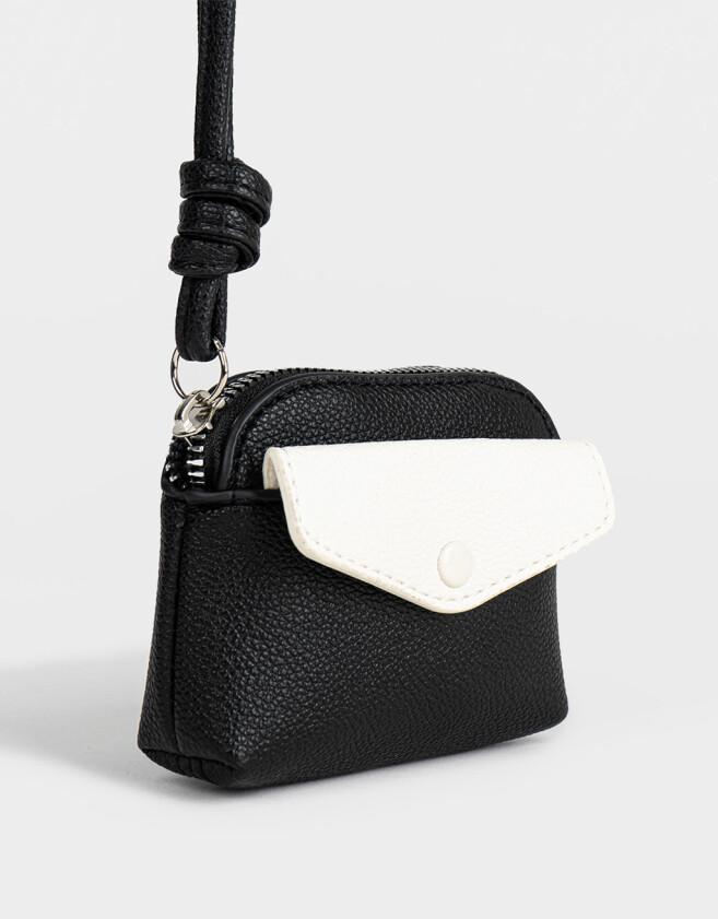 Monederos Monedero De Cuerina Bicolor - Negro