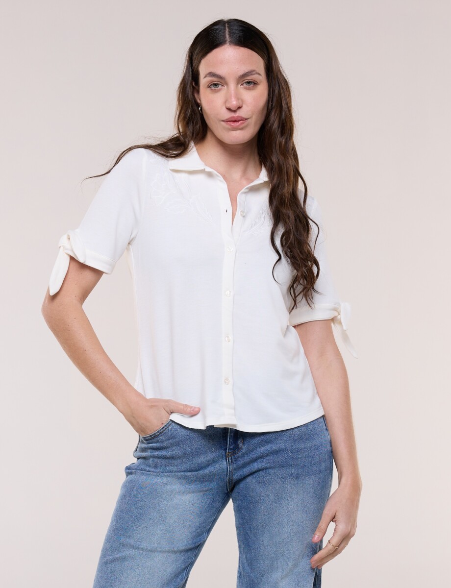 Camisa Tejida Bordado - Crudo 