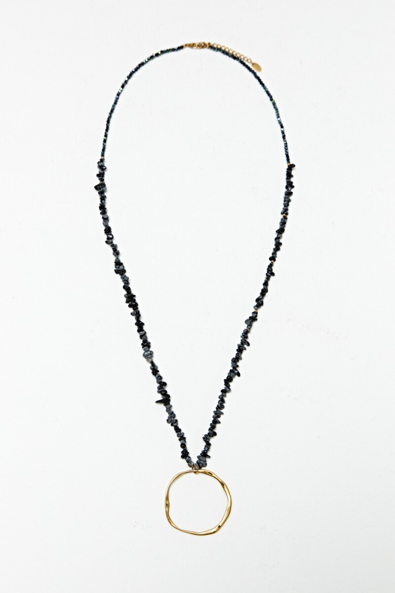 Collar piedras naturales y dije acero irregular - dorado 