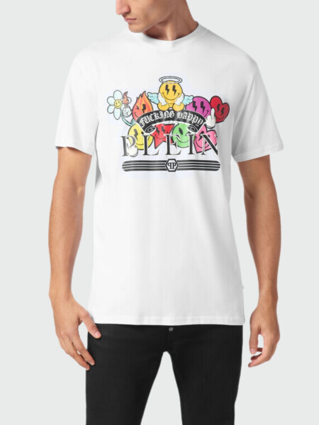 PHILIPP PLEIN - camiseta blanca cuello redondo manga corta Blanco