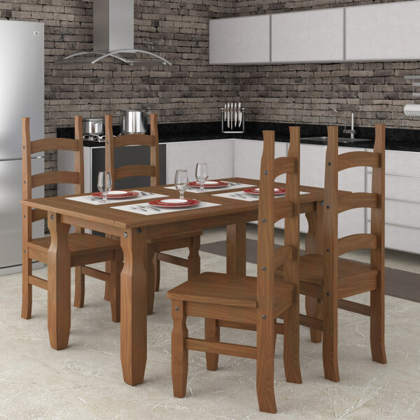 JUEGO DE COMEDOR MESA + 4 SILLAS COLOR NATURAL MODELO JUAREZ Juego De Comedor Mesa + 4 Sillas Color Natural Modelo Juarez