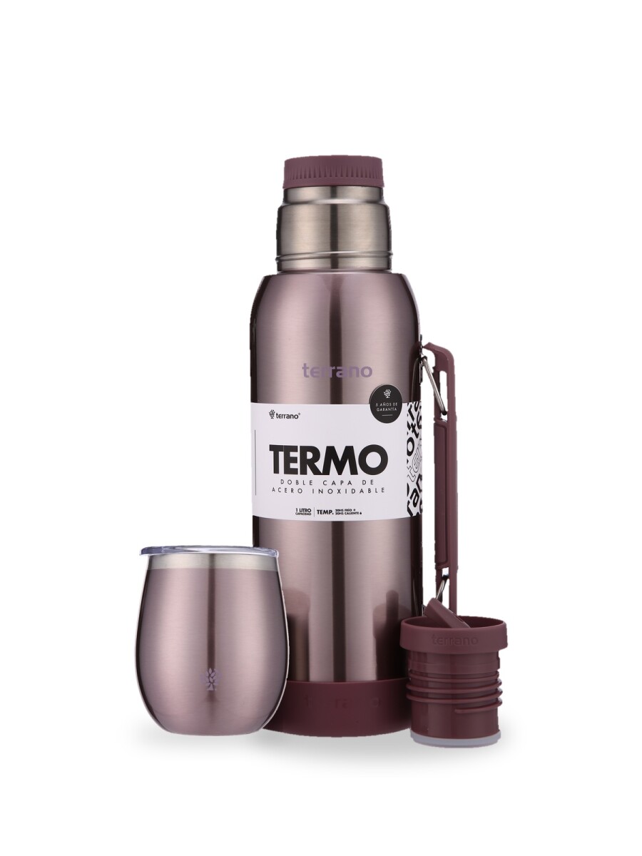 Kit Metalizado Termo 1LT Con Base De Silicona + Mate De Acero Con Tapa - Lila 