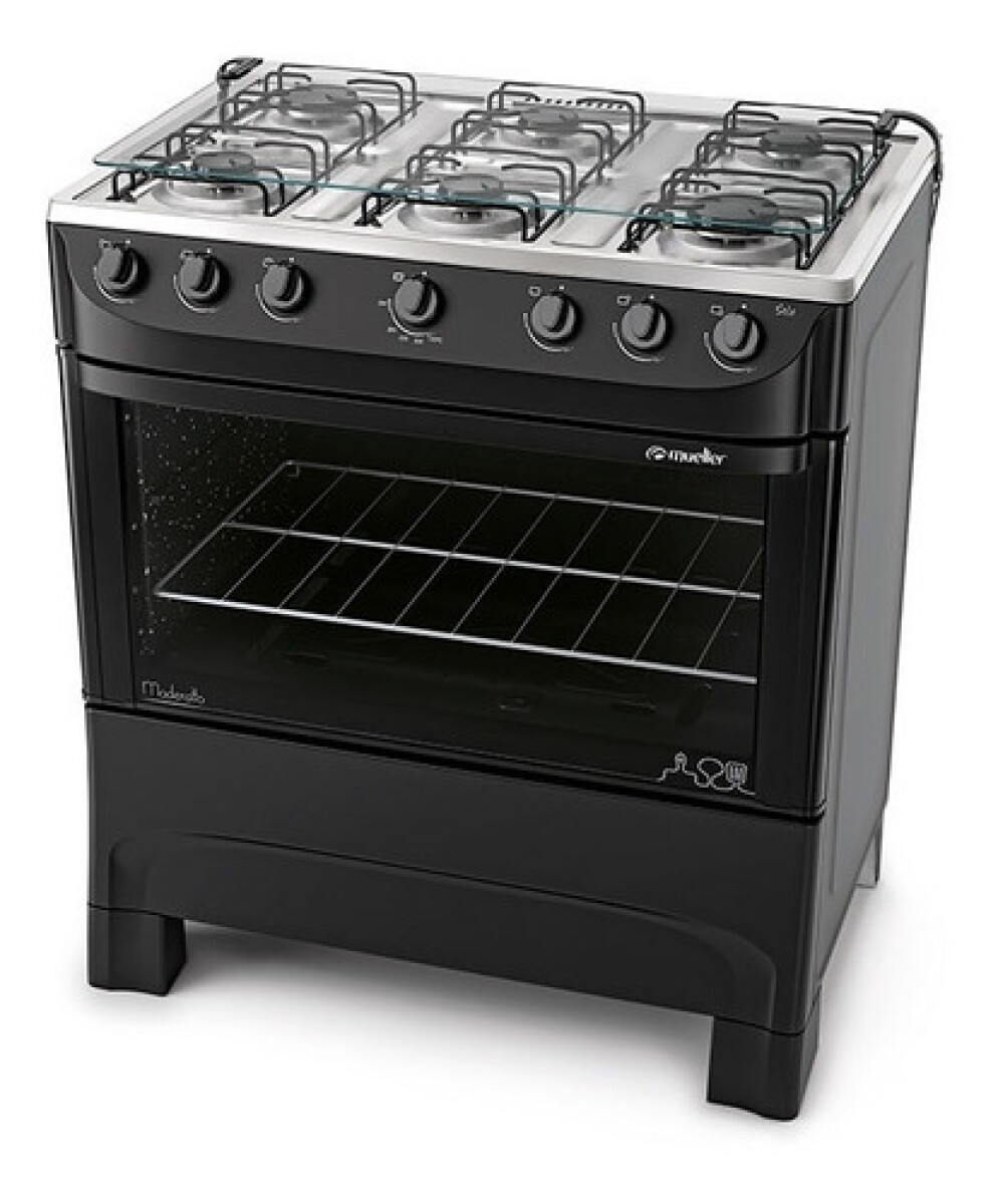 Cocina Mueller Moderatto 6b Glp Color Negro Mate Con Puerta Con Visor(pausada) 