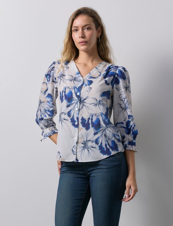 Blusa Botones BLANCO/AZUL