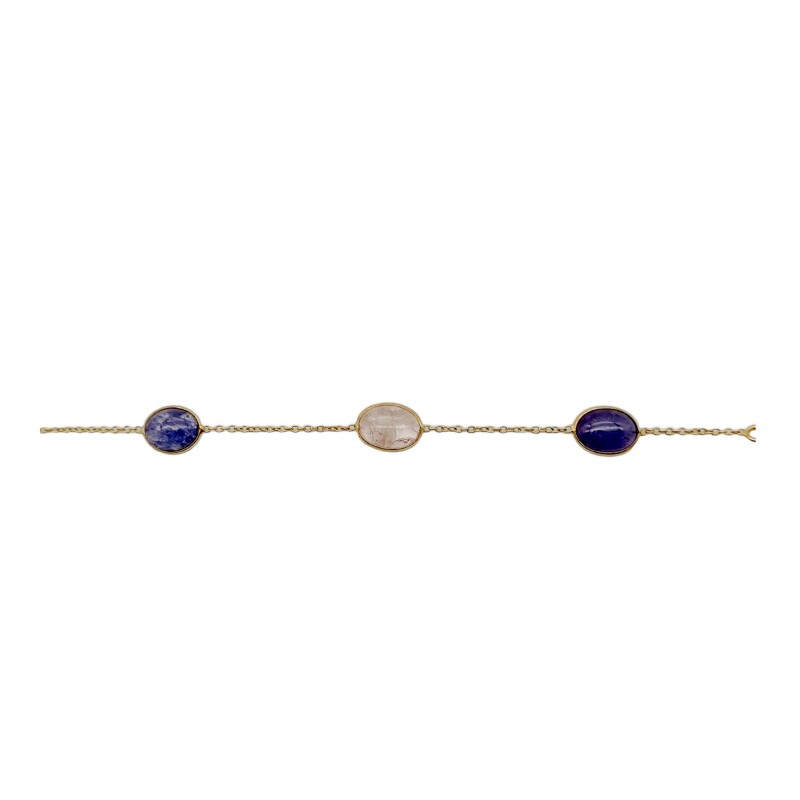 Pulsera Force-Plata Rodinada micra oro 18k-Piedra Kyanita y Morganita -PU2001 conpiedra