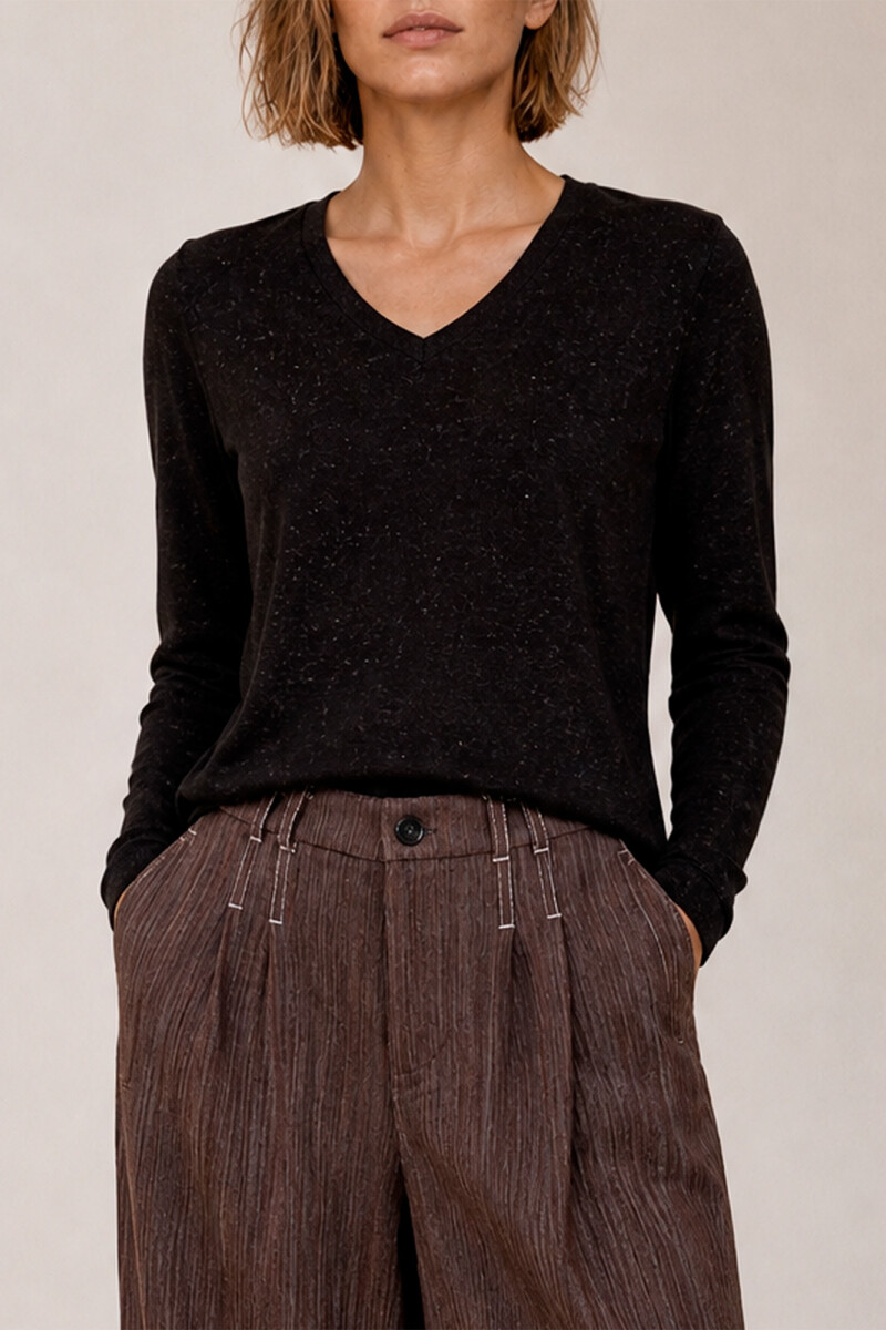 SWEATER V BOUTONE MARRON