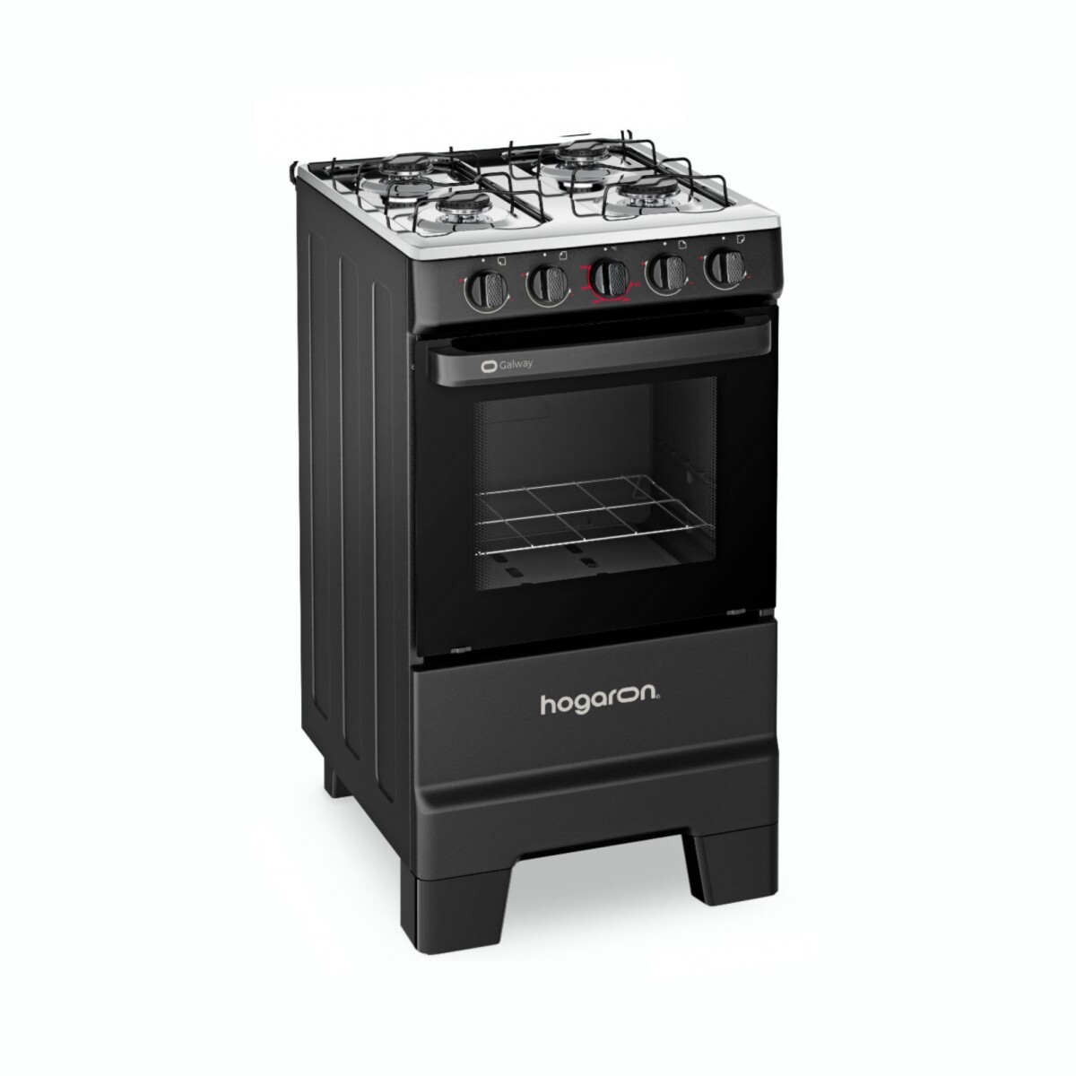 Cocina A Gas HOGARON Galway 4 Hornallas Mesa Acero Inoxidable, Horno 50L Limpia Fácil Y Encendido Manual - Negra 