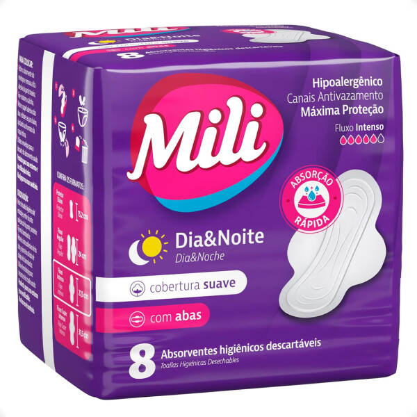Mili Día & Noche Suave Con Alas X8 Unidades