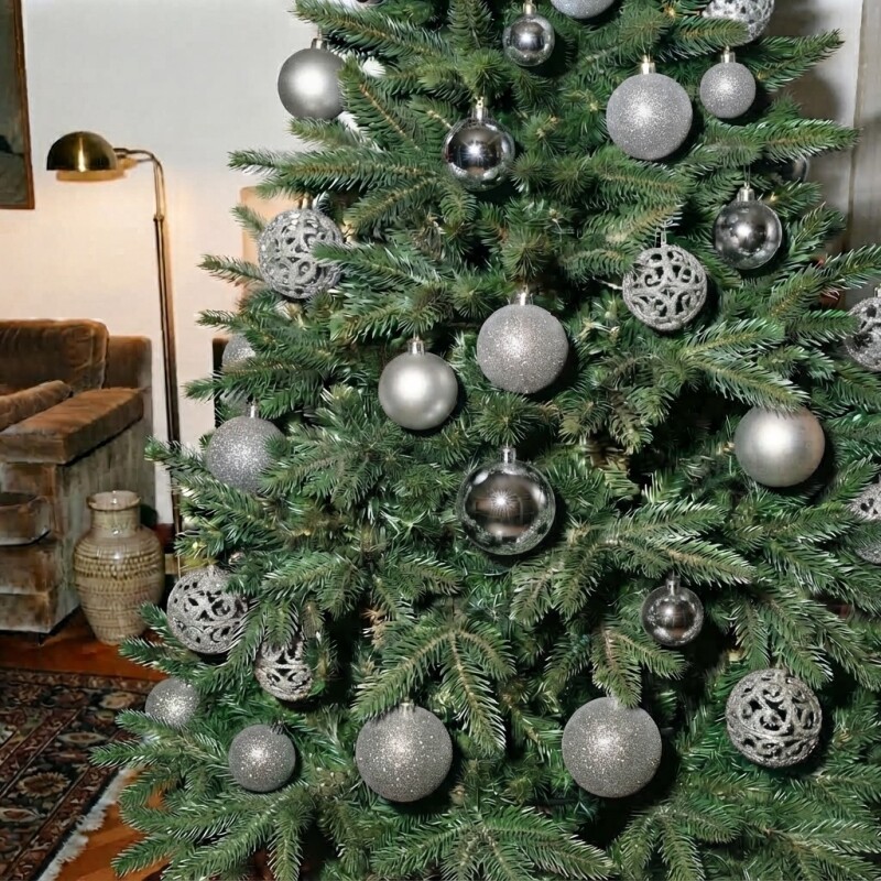 Set x100 chirimbolos 3, 4 y 6 cm para árbol de navidad Plateado