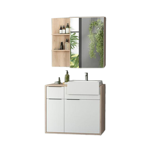 CONJUNTO DE BAÑO JAZZ / 80cm CON ARMARIO COLOR FAIA/BLANCO Conjunto De Baño Jazz / 80cm Con Armario Color Faia/blanco