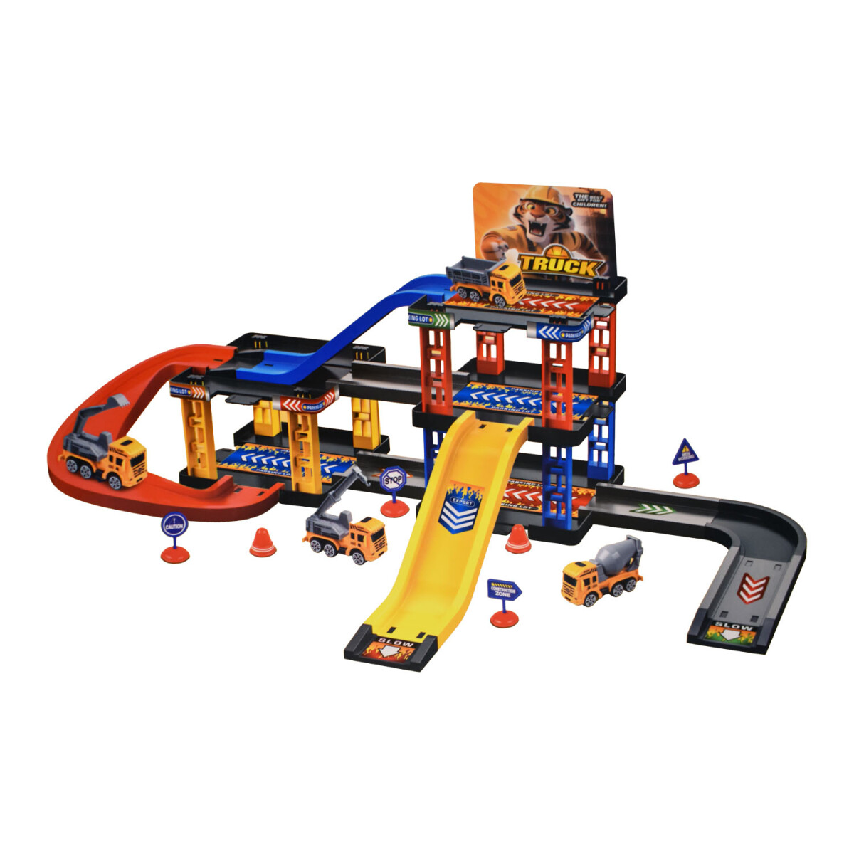Pista de Vehículos Construcción 39Pzas Rampas Accesorios - Amarillo 