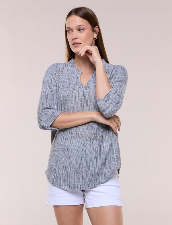 Blusa Con Textura Manga 3/4 NEGRO