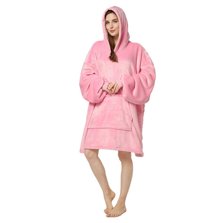 Buzo Canguro Oversize Manta Polar Afelpada Corderito Capucha Rosa