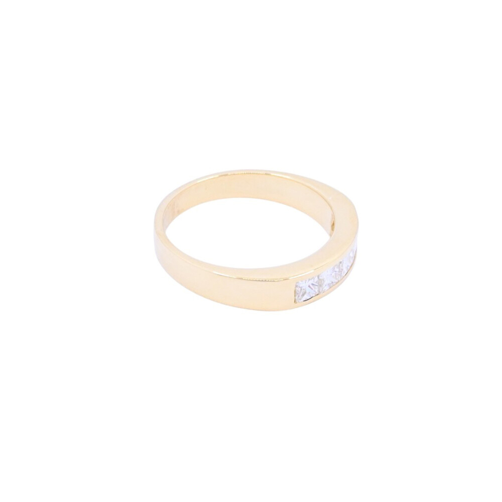 Anillo medio sin fin oro 18k amarillo carril con 5 brillantes princesa. Anillo medio sin fin oro 18k amarillo carril con 5 brillantes princesa.