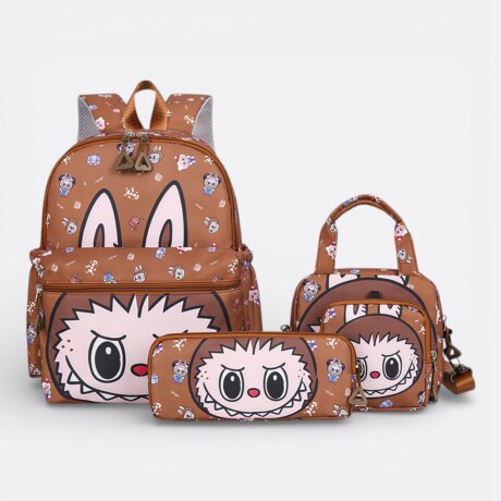 Set Escolar Labubu Mochila + Cartuchera + Lonchera + Neceser Marrón