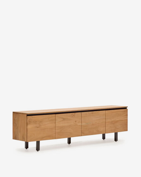 Mueble TV Uxue de madera maciza de acacia con acabado natural 4 puertas de 200 x 58 cm