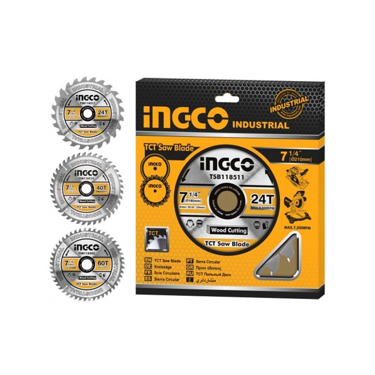 Juego 3 Discos para Sierra Circular Madera Ingco 185 mm 