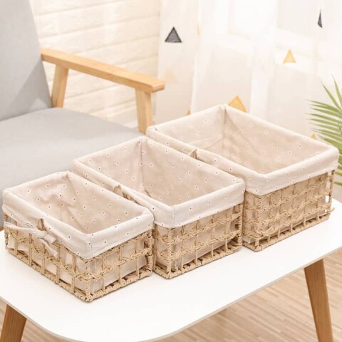 Cesta fibra natural rectangular forro tela L Cesta fibra natural rectangular forro tela L
