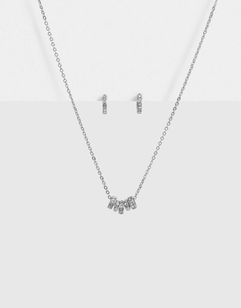 Set De Collar Y Aros Pasantes Bañado En Oro - Plateado 