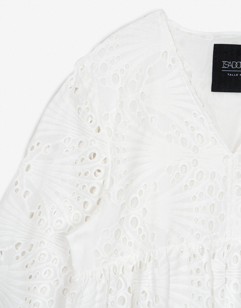 Vestidos Vestido Corto De Broderie - Blanco Crudo