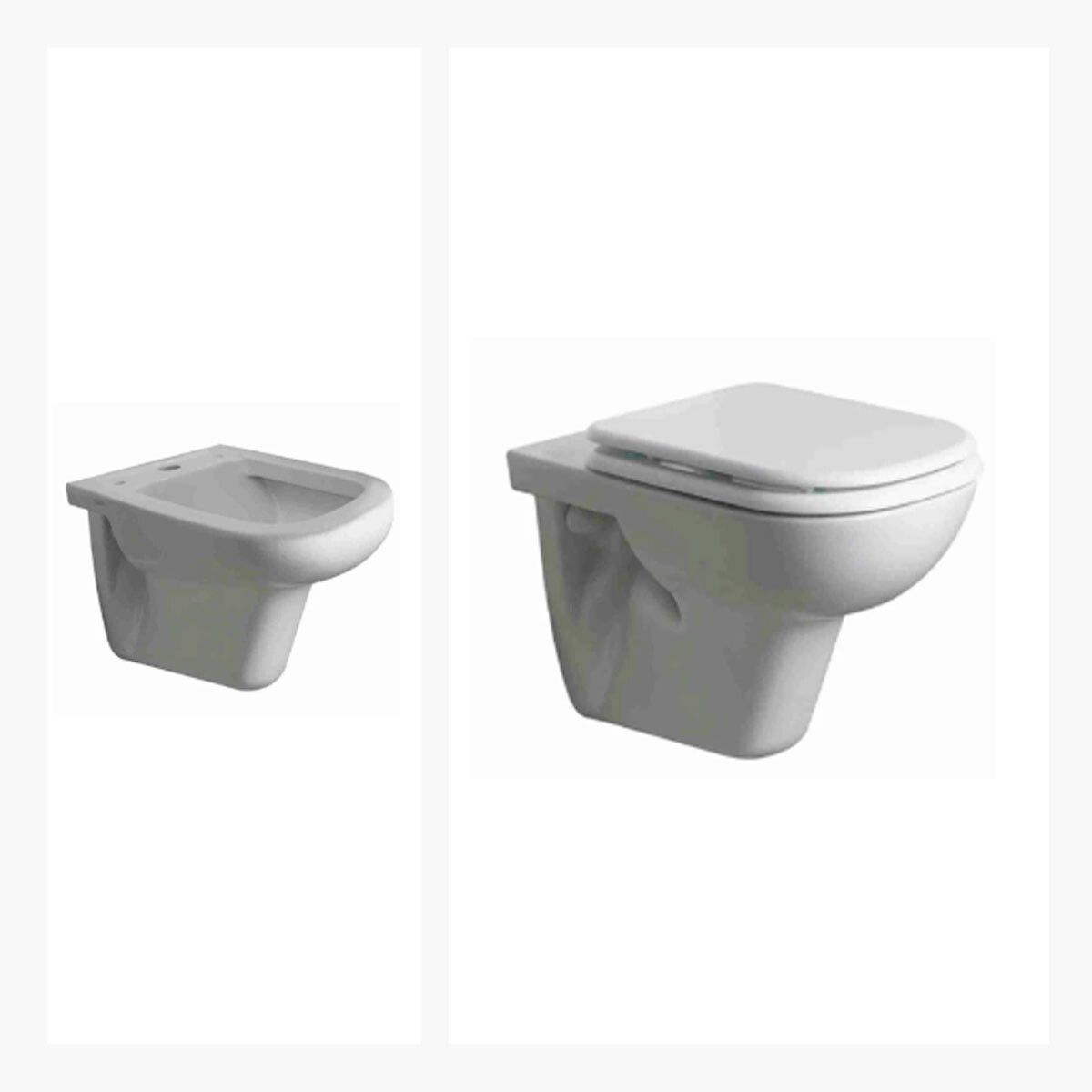 Juego Inodoro, Tapa, Mochila Y Bidet Para Colgar Ferrum Linea Bari Descarga A 25Cms. 