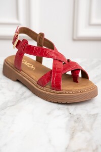 Sandalia Croco Cuero Rojo