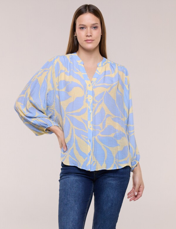 Blusa Crinkle Holgada Con Escote V CELESTE/MULTI