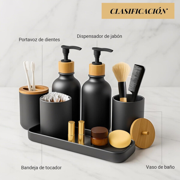 Set De Baño Accesorios Juego De 7 Piezas Dispenser Jabonera IMBACK Color Negro Set De Baño Accesorios Juego De 7 Piezas Dispenser Jabonera IMBACK Color Negro