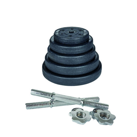 Kit 2 mancuernas cromadas + 20 kgs de Pesas 2x5Kg 4x2.5Kg