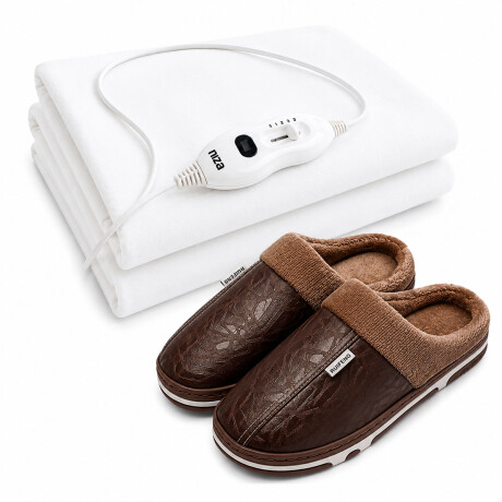 Set Pantufla Cuerina Unisex + Calienta Cama 1 Pza 3 Niveles Marrón