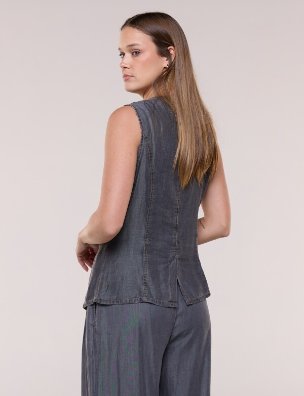 Chaleco Lyocell Con Botones Metalizados GRIS