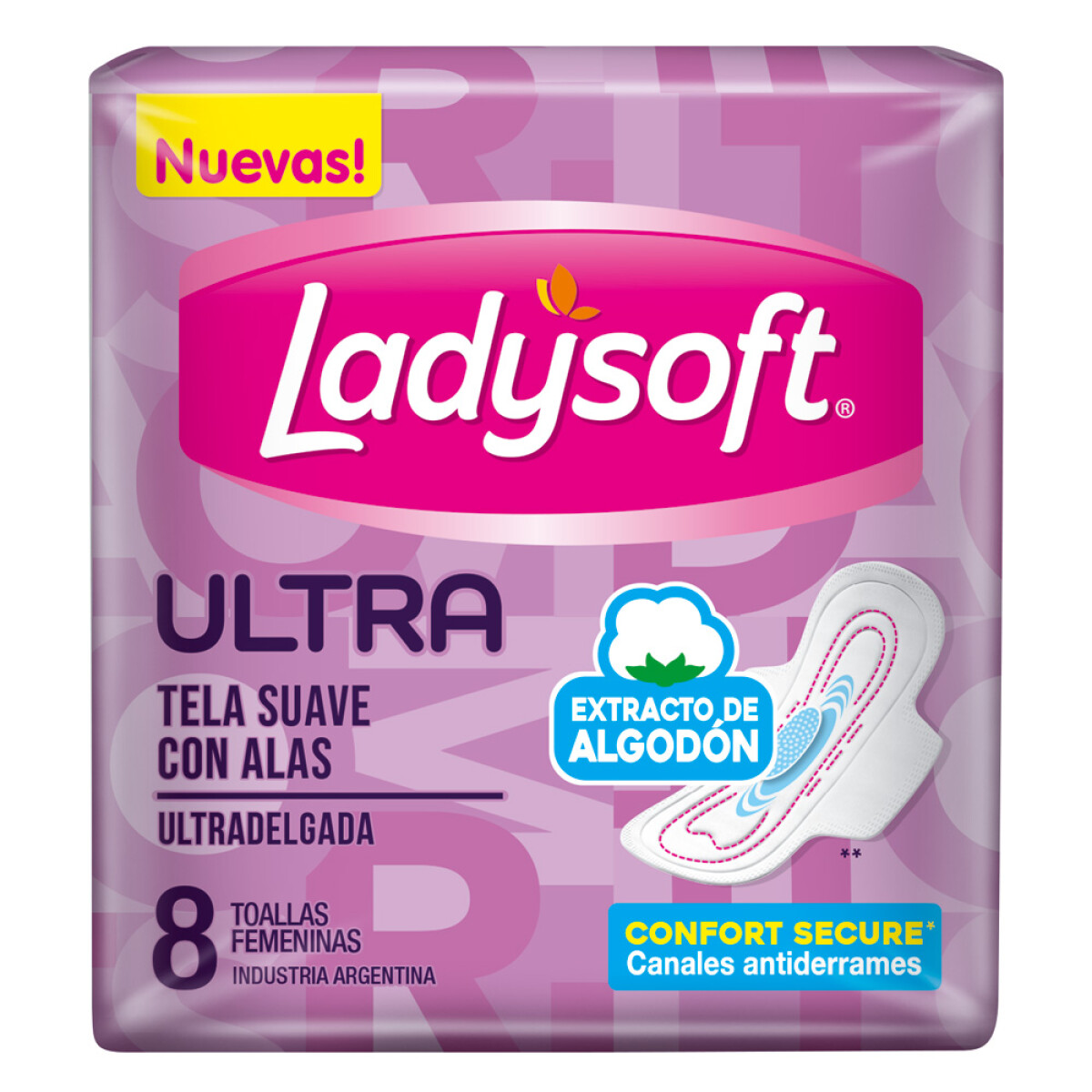 Toalla Femenina Ladysoft Ultra Delgada Tela Suave X8 
