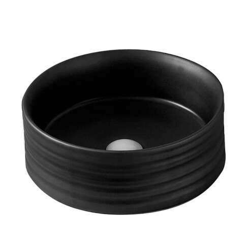 Bacha Redonda De Apoyo De Loza Negro Mate Con Desague Negro Mate Aqualia 000